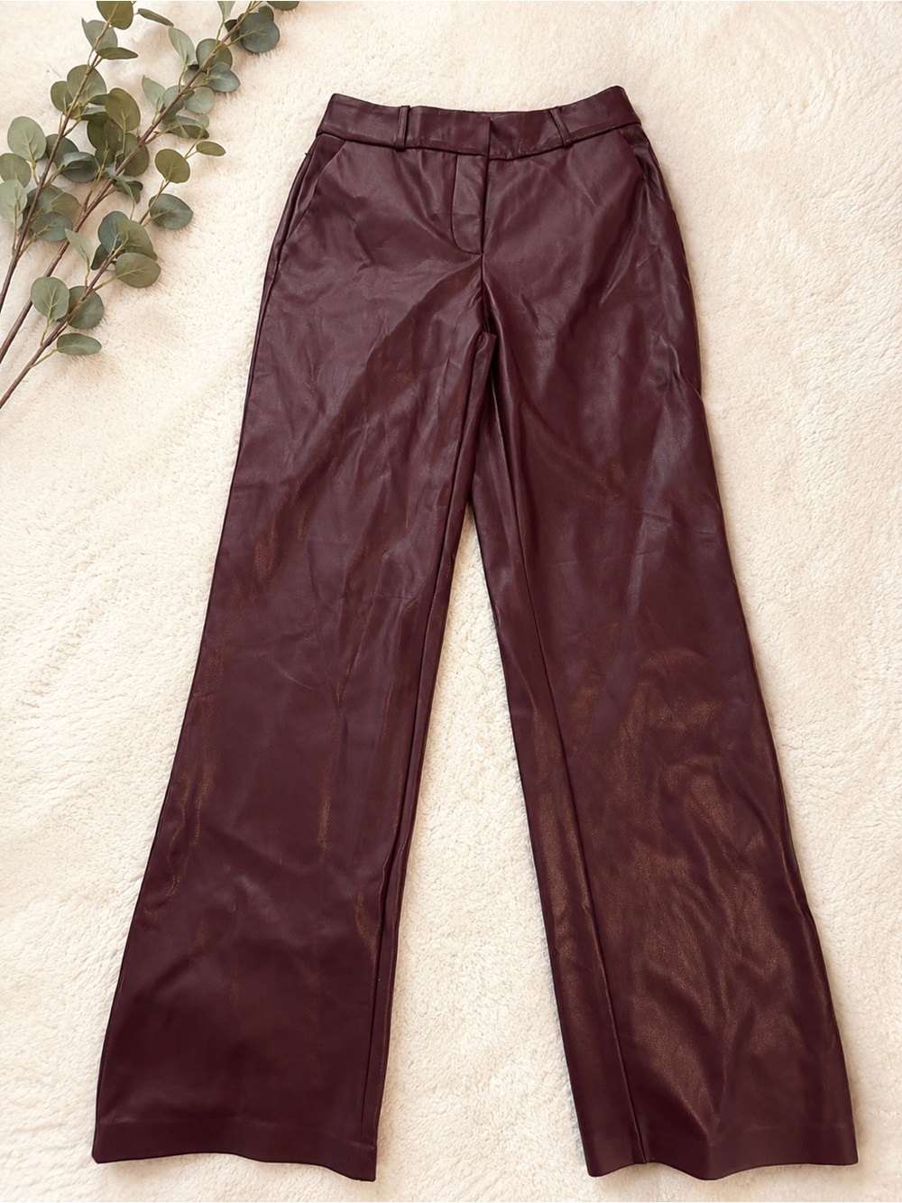 Dynamite Wide-Leg Faux Leather Pants in Burgundy